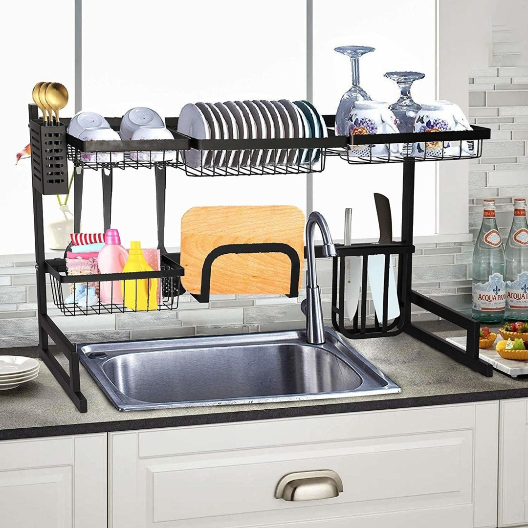 Over The Sink Dish Drying Rack Stainless Steel Kitchen Supplies Storage Shelf Drainer Organizer 35" x 12.2" x 20.4" Image 6