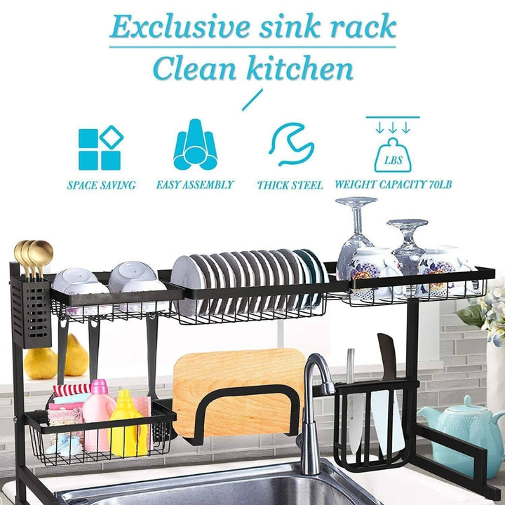 Over The Sink Dish Drying Rack Stainless Steel Kitchen Supplies Storage Shelf Multifunctional Tableware Drainer Image 6