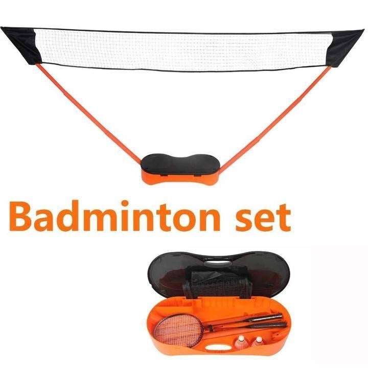 Portable Badminton Net Set Storage Box Base with 2 Battledores 2 Shuttlecocks Large Orange Image 4