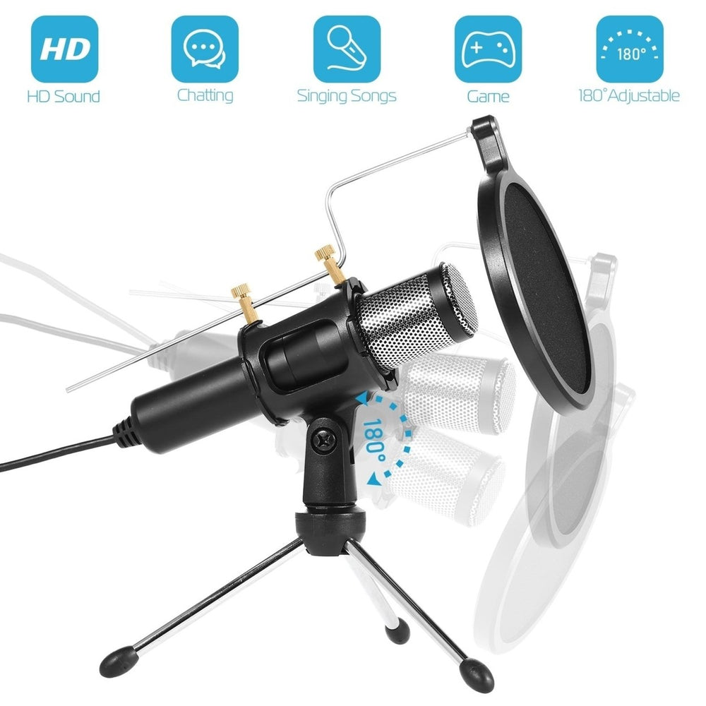 Professional Condenser Microphone Studio Recording Cardioid Microphone with 180 Degree Tripods Pop Filter Image 2