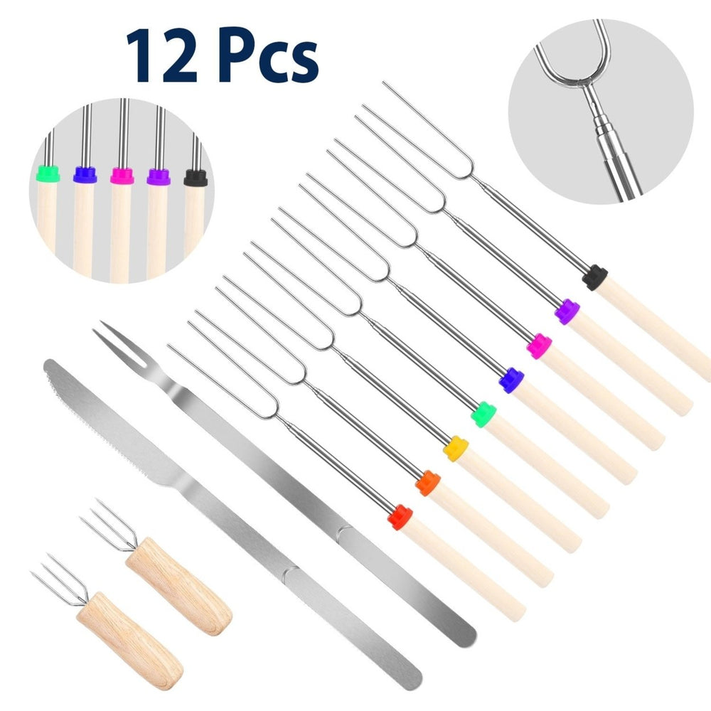 Stainless Steel Roasting Sticks Set 31.9in Extendable Telescoping Marshmallow Hot Dog Fork Skewers Set Image 2