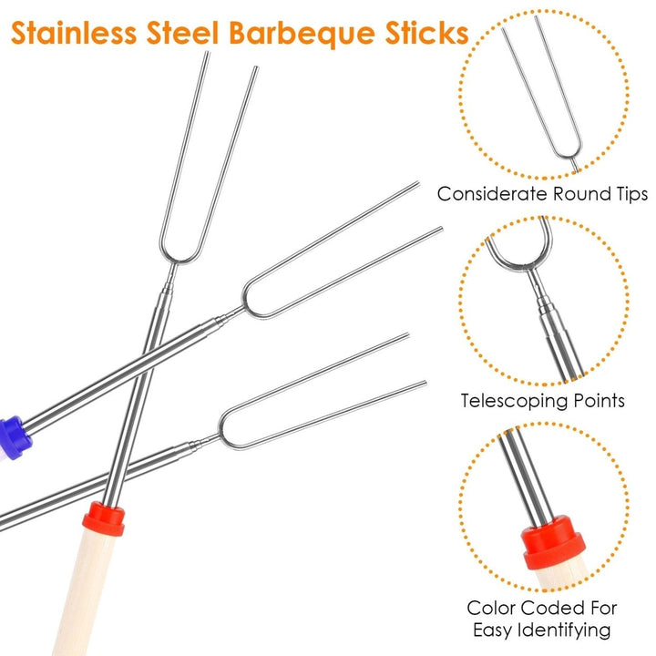 Stainless Steel Roasting Sticks Set 31.9in Extendable Telescoping Marshmallow Hot Dog Fork Skewers Set Image 6