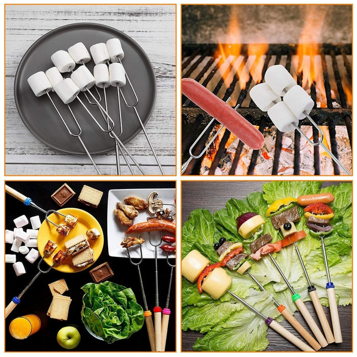 Stainless Steel Roasting Sticks Set 31.9in Extendable Telescoping Marshmallow Hot Dog Fork Skewers Set Image 8