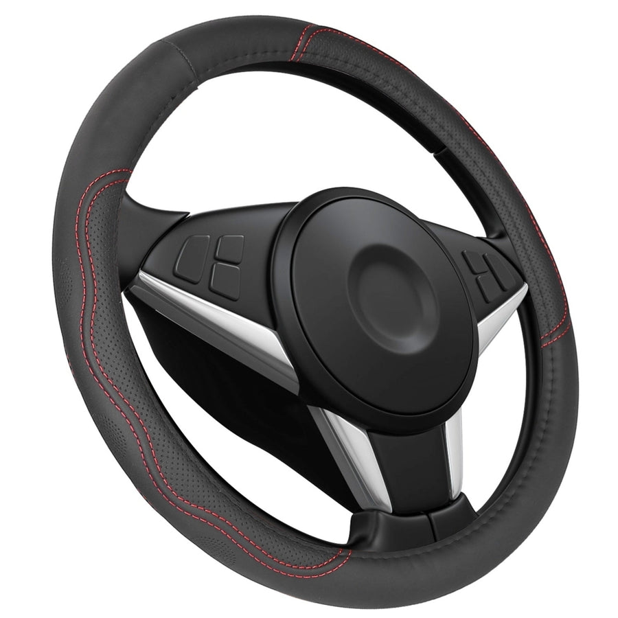 Steering Wheel Cover 14.5in-15in Diameter Universal Fiber Leather Car Steering Wheel Protector Image 1