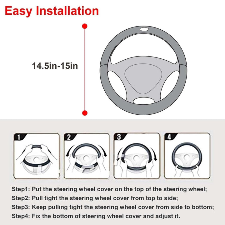 Steering Wheel Cover 14.5in-15in Diameter Universal Fiber Leather Car Steering Wheel Protector Image 4