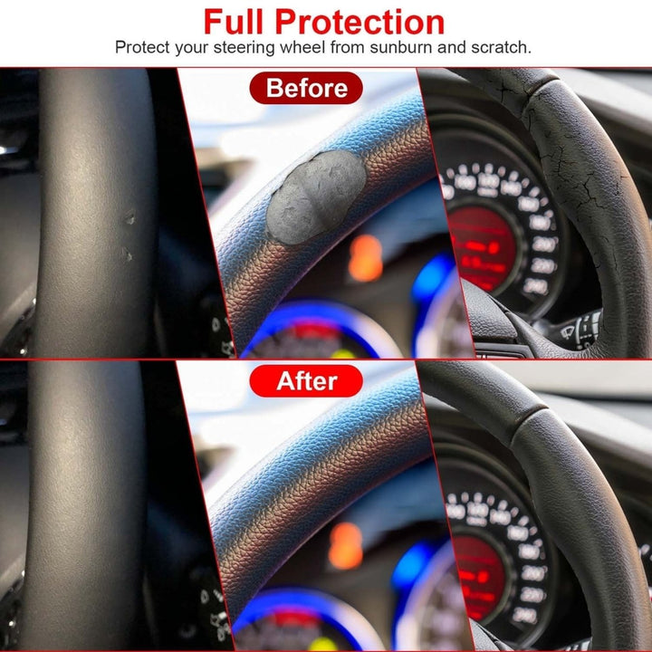 Steering Wheel Cover 14.5in-15in Diameter Universal Fiber Leather Car Steering Wheel Protector Image 6