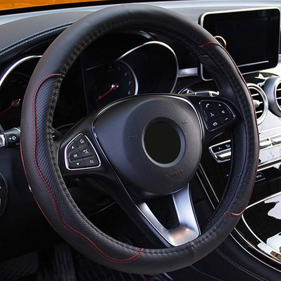 Steering Wheel Cover 14.5in-15in Diameter Universal Fiber Leather Car Steering Wheel Protector Image 7