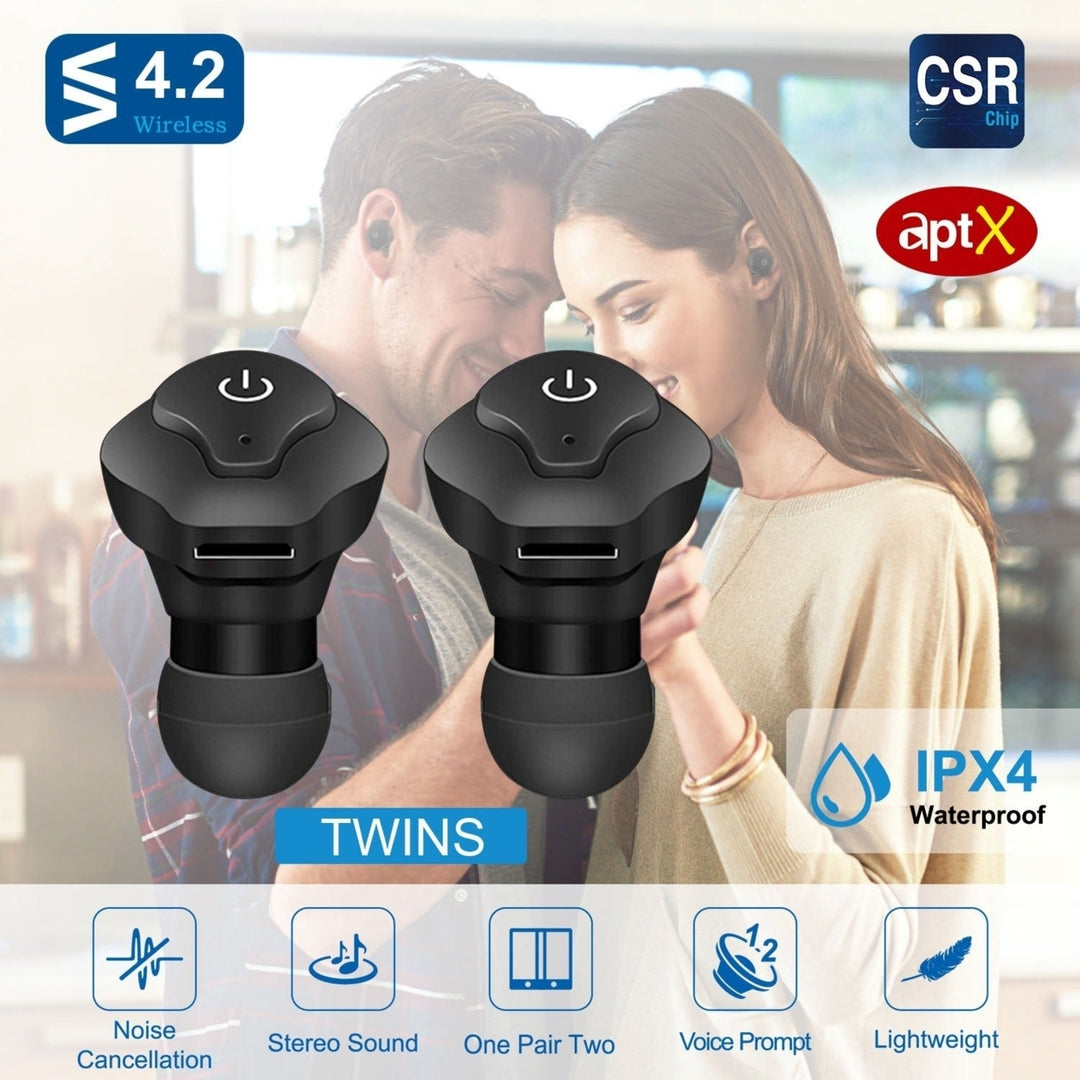 True Wireless Earbuds CSR V4.2 In-ear Stereo Headsets IP44 Waterproof Apt-X TWS Headphones Noise Cancelling Image 2