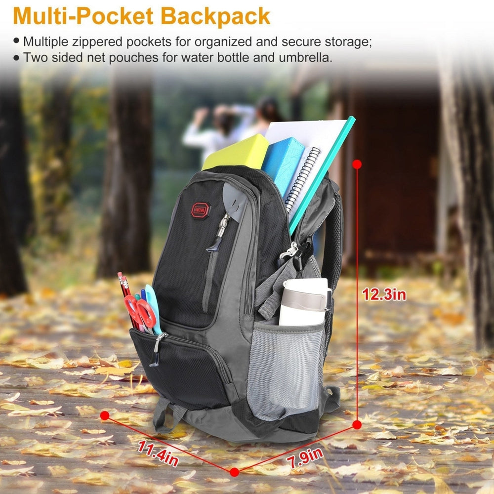 Unisex School Backpack Casual Travel Shoulder Bag With Adjustable Straps Dual-Water Bottle Pouch Image 2