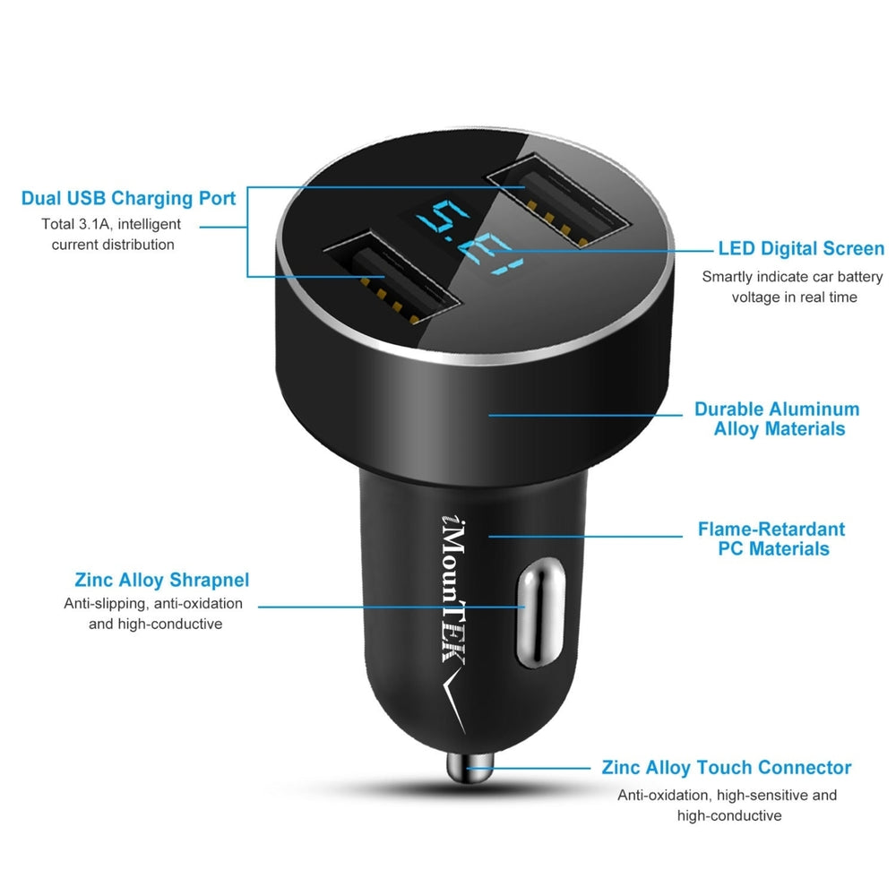 Universal 15W 3.1A Dual USB Car Charger Adapter Aluminum Alloy Fast Car Charging Adapter for iPhone XR XS Tablet PC Image 2