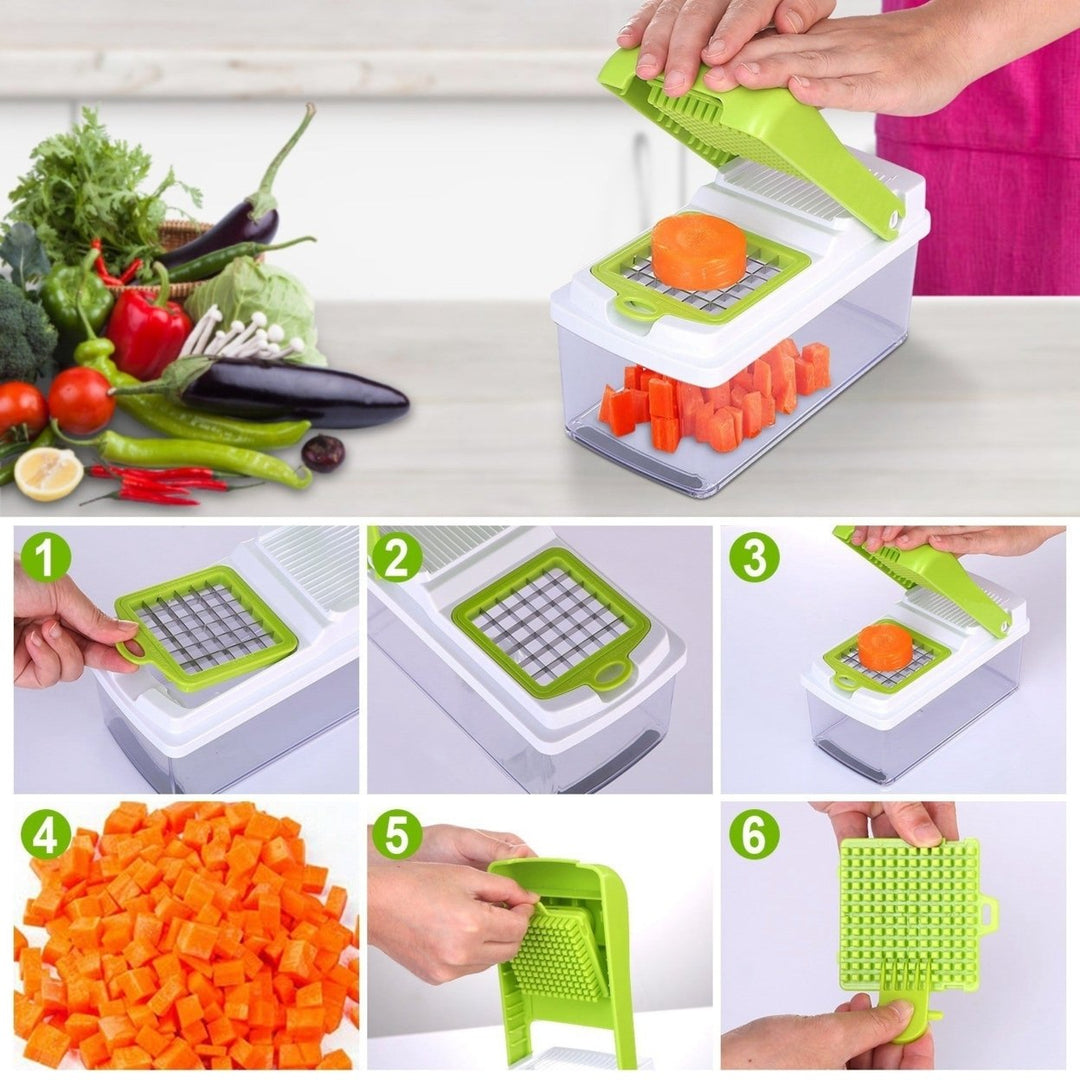 Vegetable Slicer Quick Potato Tomato Fruit Cutter Set with 3 Blades Stainless Steel Food Chopper Image 4