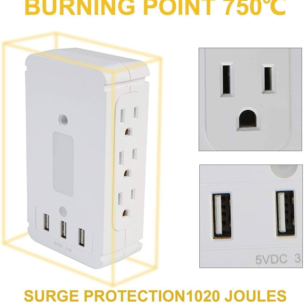 Wall Outlet Extender 2 Pack Surge Protector 15 A Multifunctional Outlet Wall Plug with USB Ports 6 AC Outlets Image 4