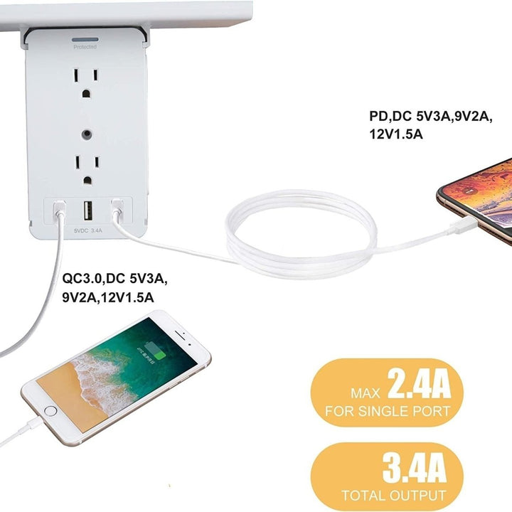 Wall Outlet Extender 2 Pack Surge Protector Multifunctional Outlet Wall Plug with 3 USB Ports 8 AC Outlets Image 4