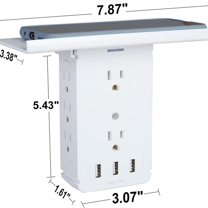 Wall Outlet Extender 2 Pack Surge Protector Multifunctional Outlet Wall Plug with 3 USB Ports 8 AC Outlets Image 6