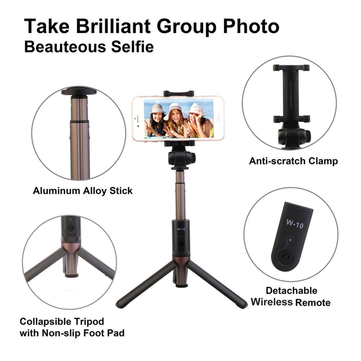 Wireless Selfie Stick Extendable Phone Camera Stick Tripod with Detachable Rechargeable Remote Shutter Image 4