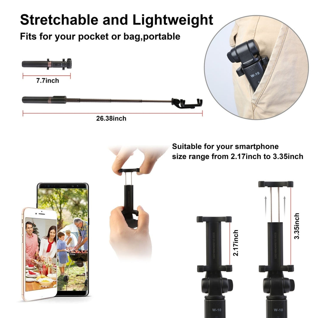 Wireless Selfie Stick Extendable Phone Camera Stick Tripod with Detachable Rechargeable Remote Shutter Image 11