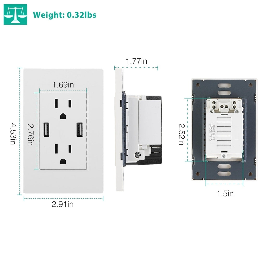USB Wall Outlet Dual 2.4A USB Wall Charger High Speed Duplex Wall Socket US Standard Image 9