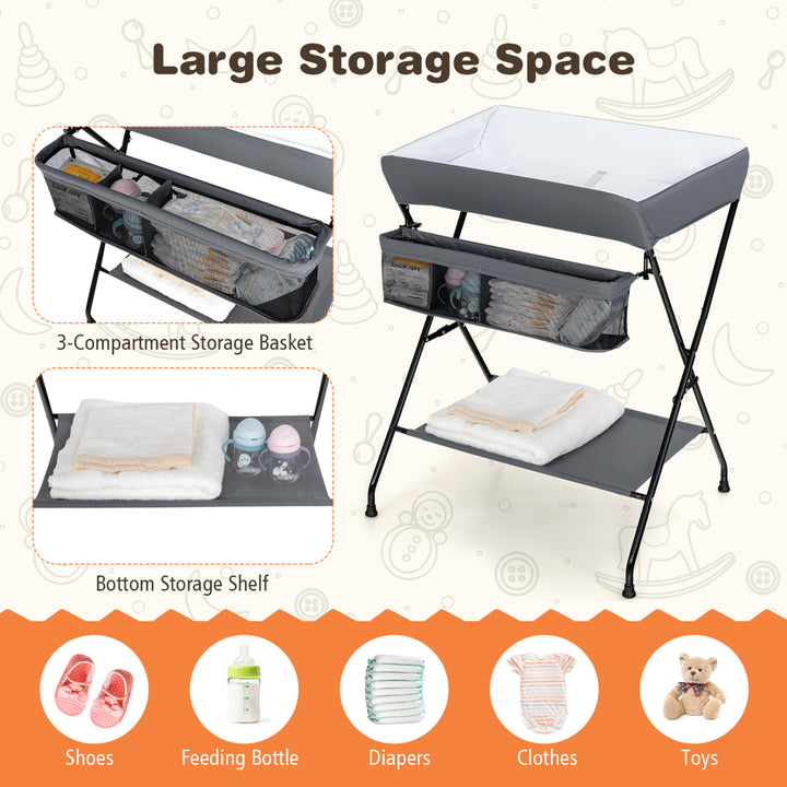 Baby Infant Changing Table Folding Diaper Station Nursery w/ Storage Gray Image 7