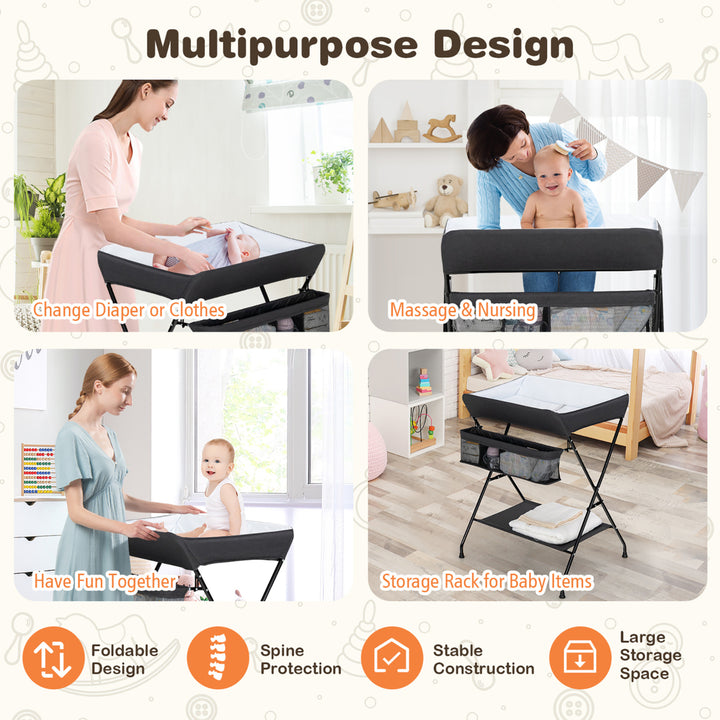 Babyjoy Infant Baby Changing Table Folding Diaper Station Organizer w/ Storage Image 9