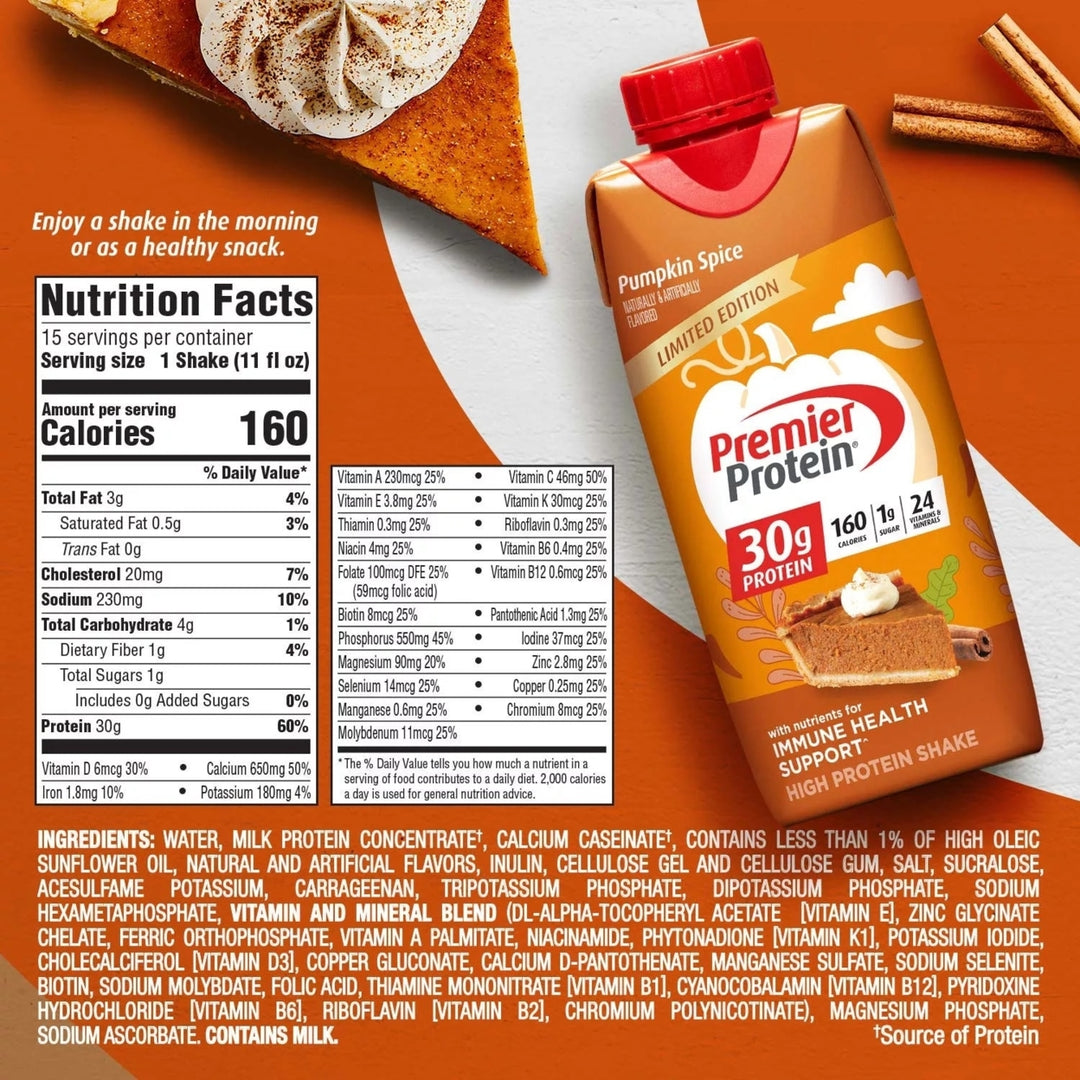 Premier Protein High Protein Shake Pumpkin Spice 11 Fluid Ounce (Pack of 15) Image 2