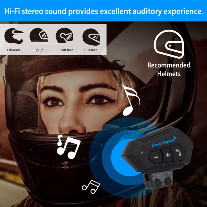 Wireless Headset Speaker Motorcycle Helmet IP67 Waterproof V5.0 Bluetooth 80Hrs Image 2