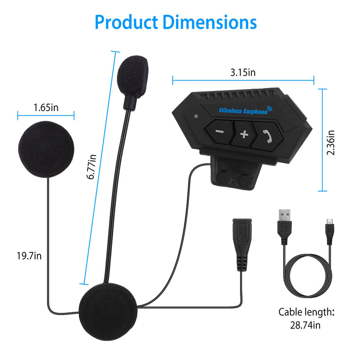 Wireless Headset Speaker Motorcycle Helmet IP67 Waterproof V5.0 Bluetooth 80Hrs Image 7