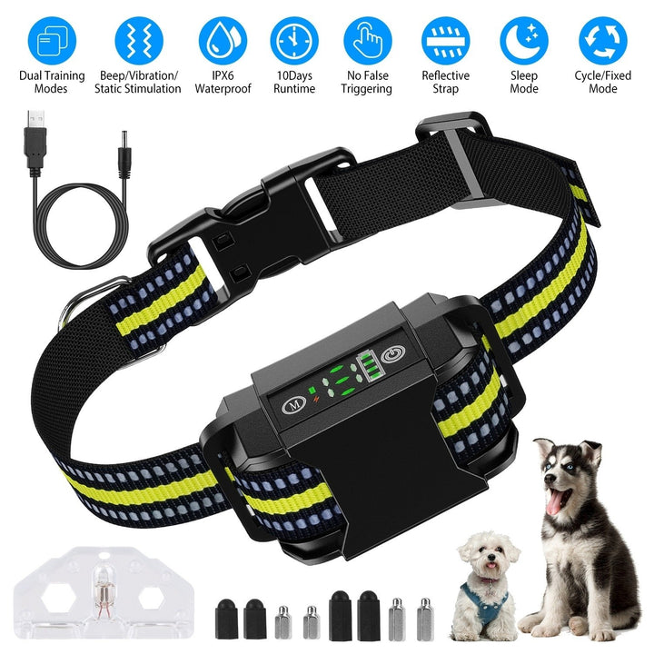 Rechargeable Waterproof Dog Bark Collar with Vibration Static Stimulation 6 Levels Image 1