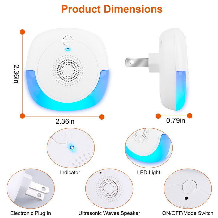 6 Pack Ultrasonic Pest Repellers Indoor Mouse Insect Rodent Control 800-1200 sq ft Image 6