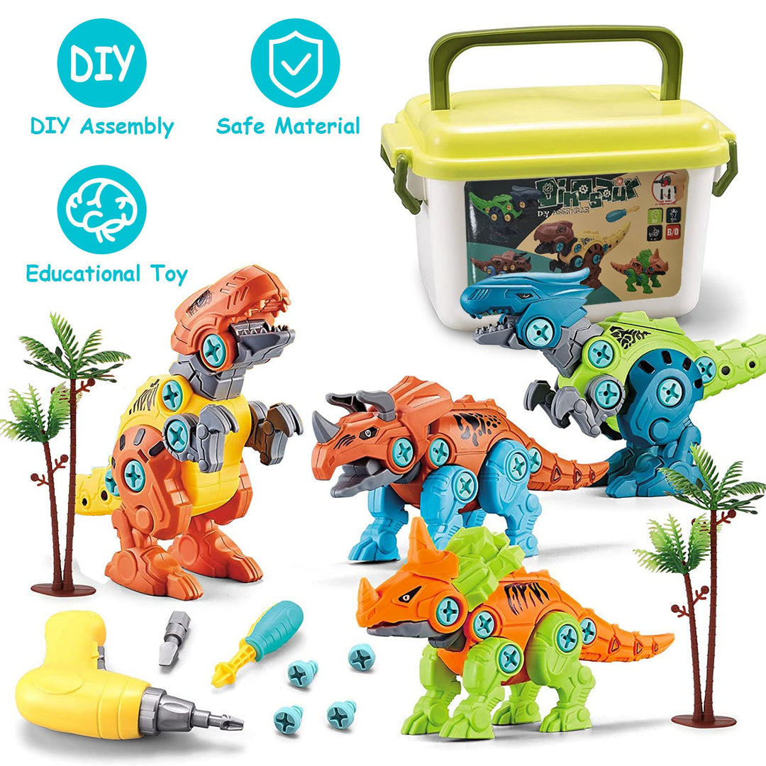 DIY Dinosaur Building Blocks Set with Electric Drill for Kids 4 Dinosaurs ABS Toys Image 1