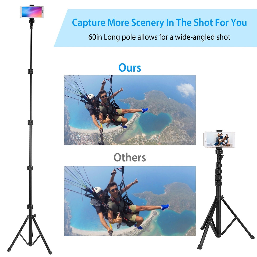 Selfie Stick Tripod Black 60in Extendable Wireless for 6.1-6.8in Phones Image 3