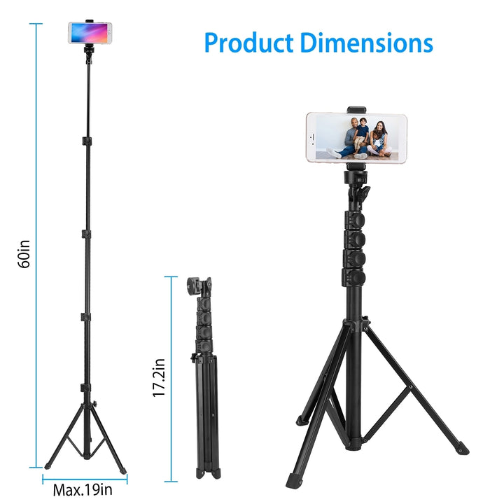 Selfie Stick Tripod Black 60in Extendable Wireless for 6.1-6.8in Phones Image 6