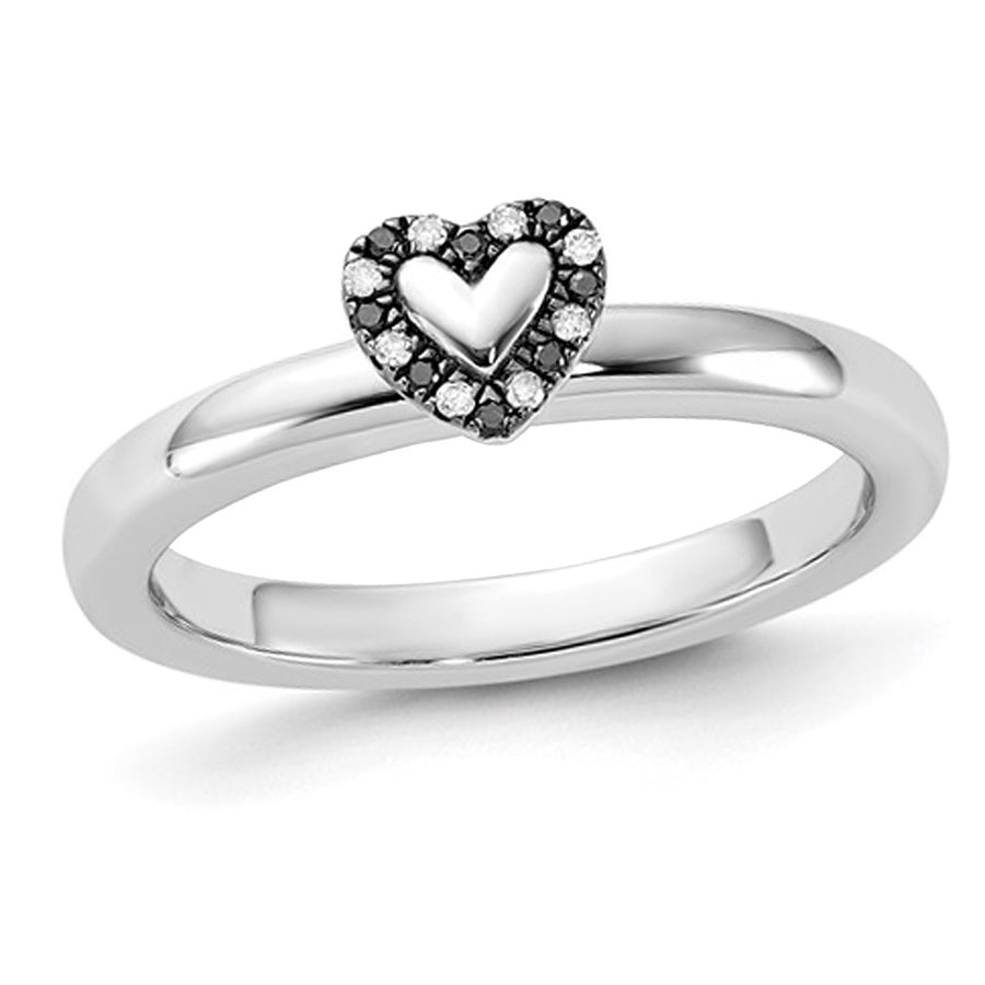 Sterling Silver Heart Promise Ring with Black and White Accent Diamonds Image 1