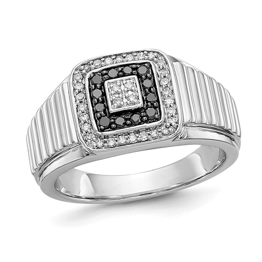 Mens 1/3 carat (ctw) Black and White Diamond Ring in 14K White Gold Image 1