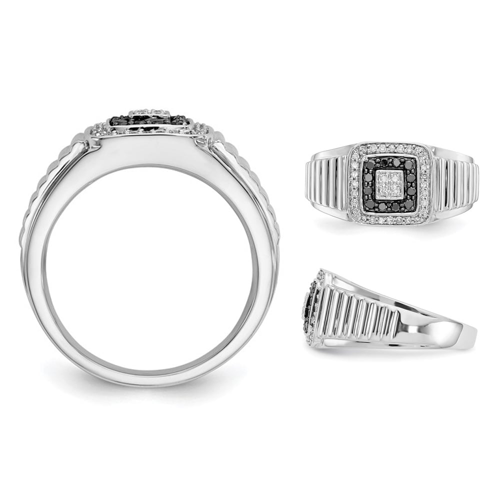 Mens 1/3 carat (ctw) Black and White Diamond Ring in 14K White Gold Image 2