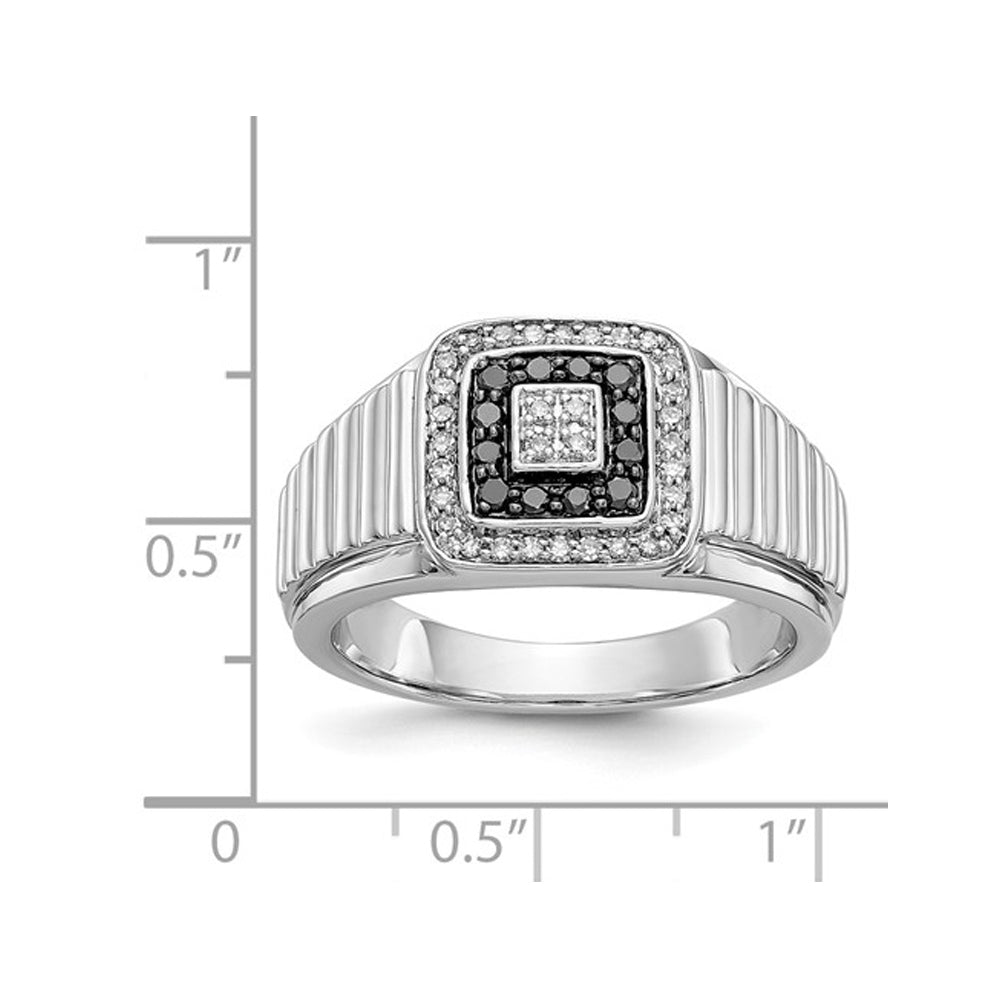 Mens 1/3 carat (ctw) Black and White Diamond Ring in 14K White Gold Image 3