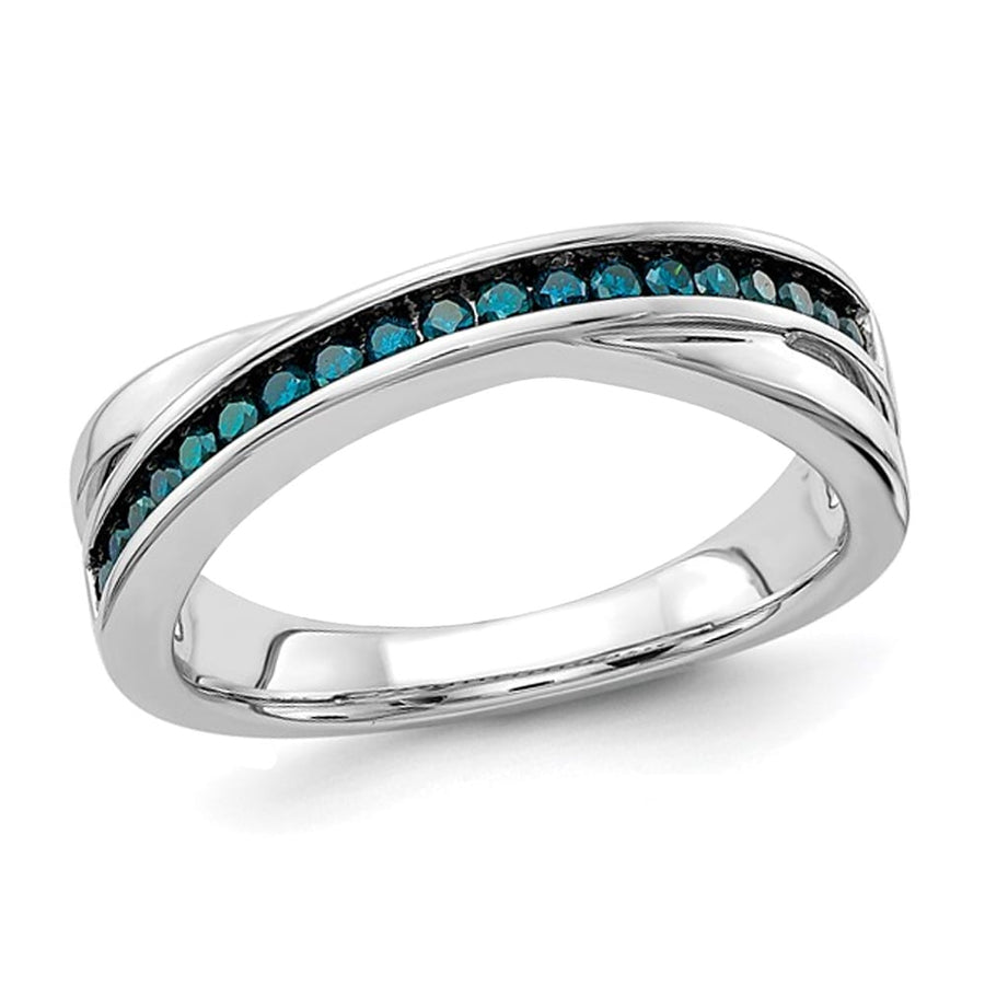 1/5 Carat (ctw) Blue Diamond Wedding Band Ring in 14K White Gold Image 1