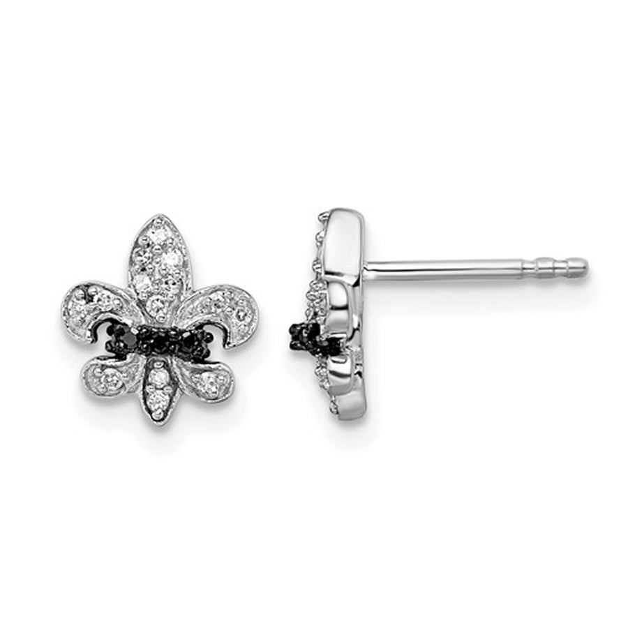 1/7 Carat (ctw) Black and White Diamond Fleur de Lis Earrings in Sterling Silver Image 1