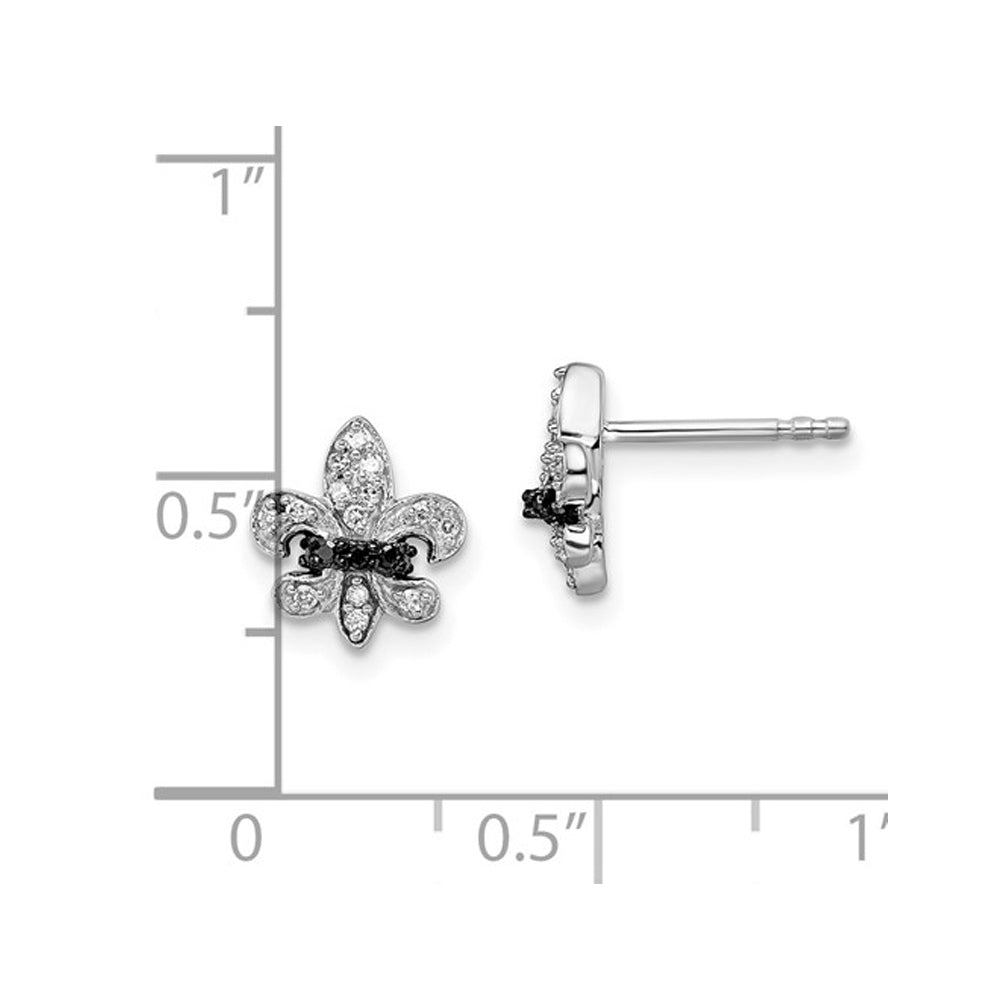 1/7 Carat (ctw) Black and White Diamond Fleur de Lis Earrings in Sterling Silver Image 2