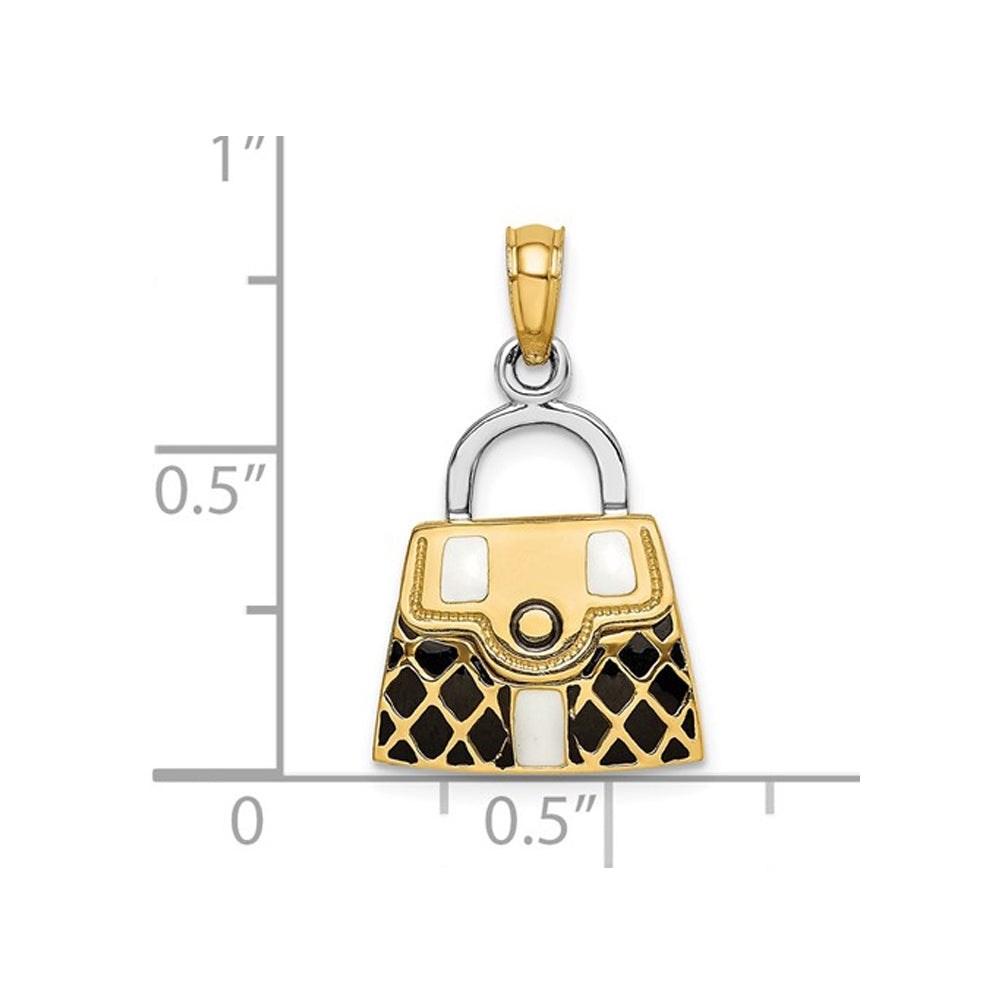 14K Yellow Gold Black Enameled Handbag Charm Pendant Necklace with Chain Image 2