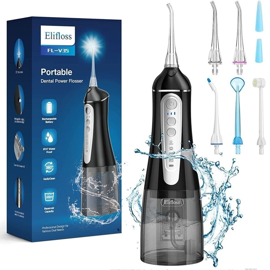 Elifloss Cordless Rechargeable Water Dental Flosser Oral Irrigator with 4 Modes and 7 Tips Image 1