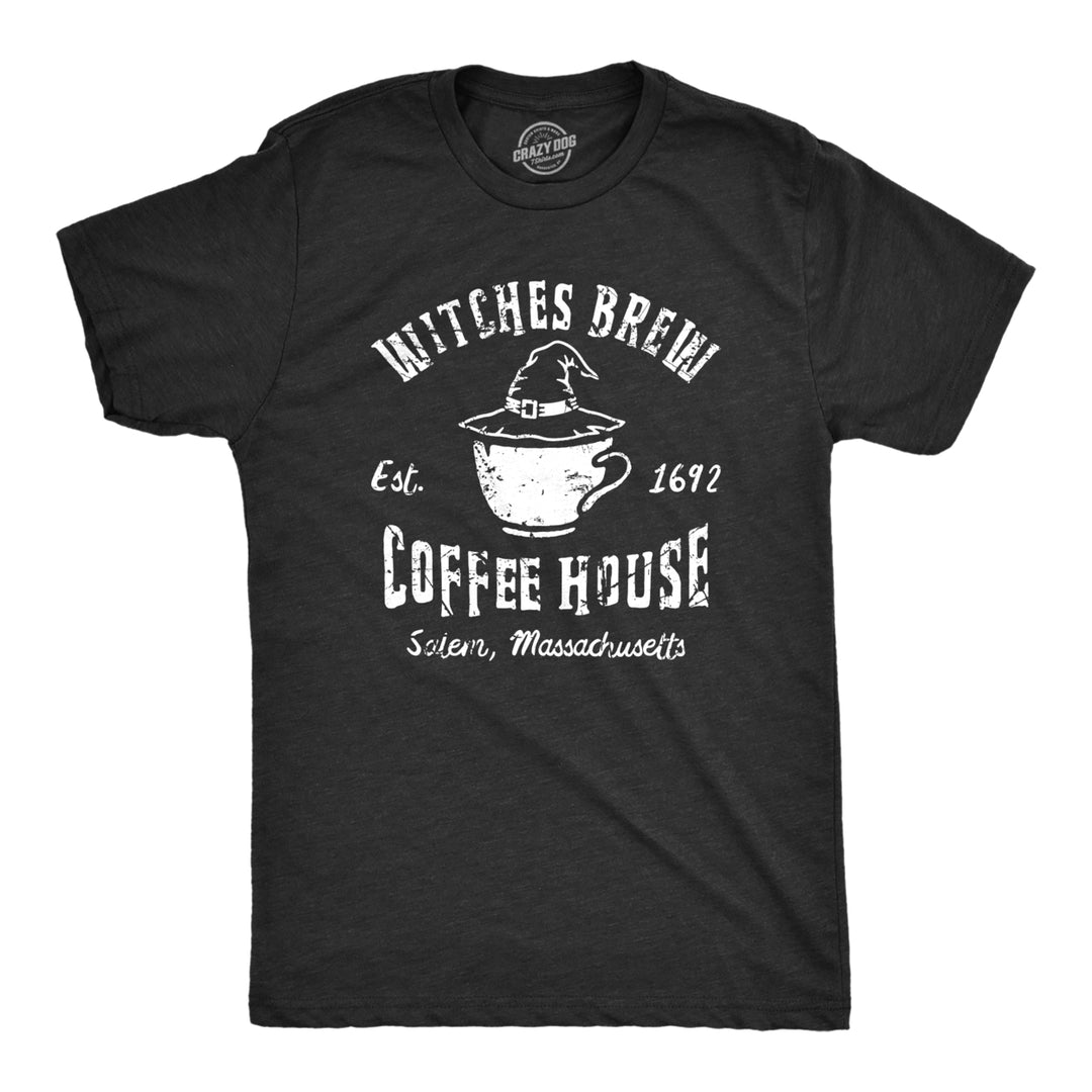 Mens Witches Brew Coffee House T Shirt Funny Halloween Party Witch Cafe Tee For Guys Image 1