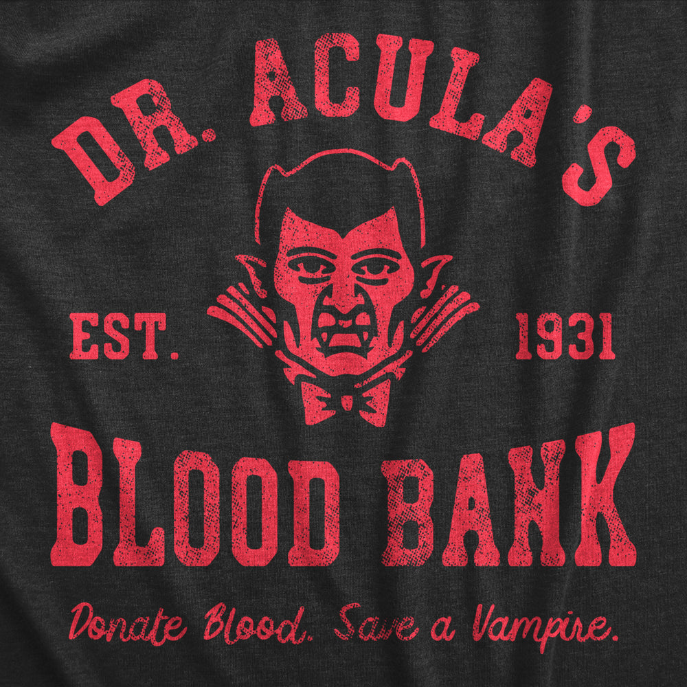 Womens Dr Aculas Blood Bank T Shirt Funny Scary Halloween Party Vampire Donor Tee For Ladies Image 2