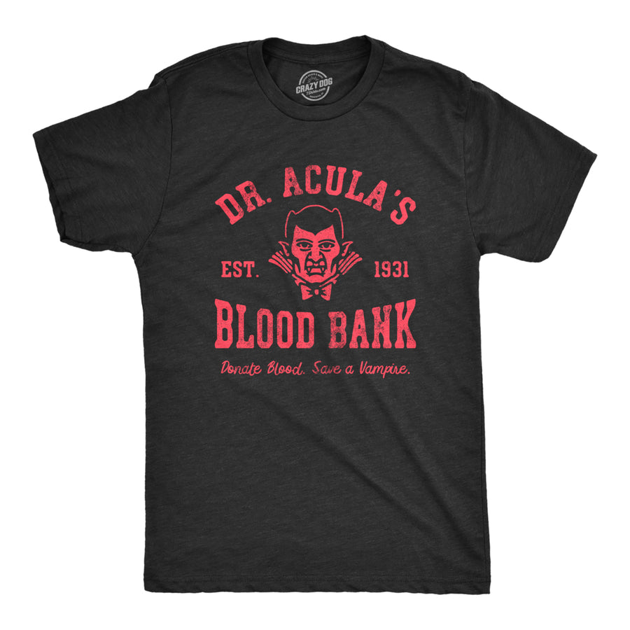 Mens Dr Aculas Blood Bank T Shirt Funny Scary Halloween Party Vampire Donor Tee For Guys Image 1