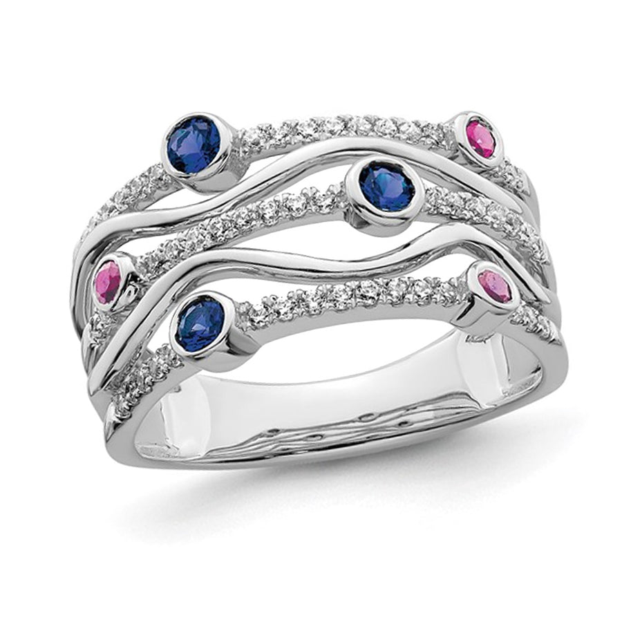 1/4 Carat (ctw) Lab-Created Blue and Pink Sapphire Ring in 14K White Gold with Lab-Grown Diamonds Image 1