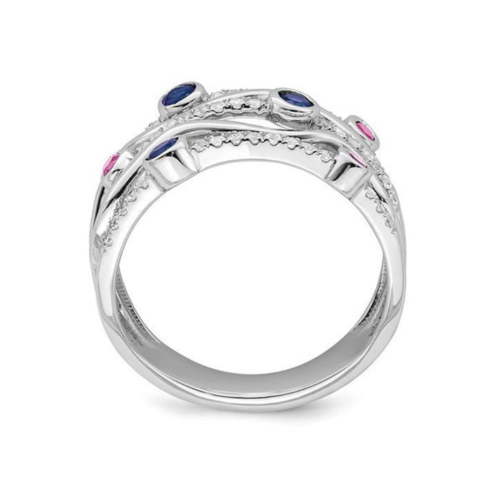 1/4 Carat (ctw) Lab-Created Blue and Pink Sapphire Ring in 14K White Gold with Lab-Grown Diamonds Image 4