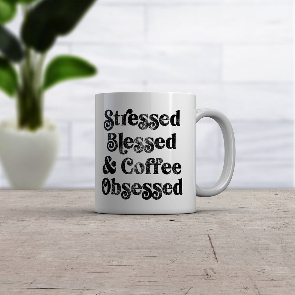 Stressed Blessed And Coffee Obsessed Mug Caffiene Addict Novelty Cup-11oz Image 2