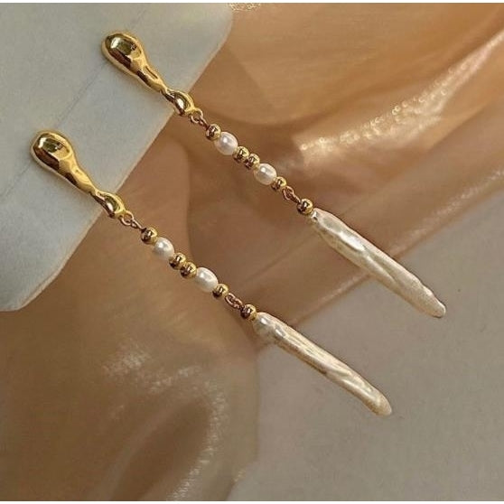 Aurora natural Baroque toothpick pearl earringsoriginal design of the minoritylong high-grade Earrings Image 1