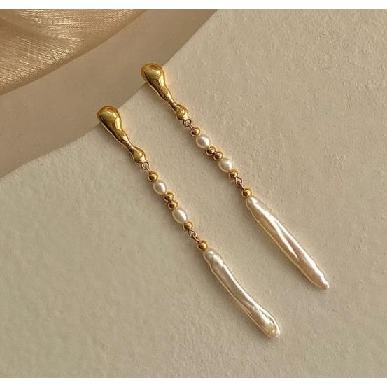 Aurora natural Baroque toothpick pearl earringsoriginal design of the minoritylong high-grade Earrings Image 2