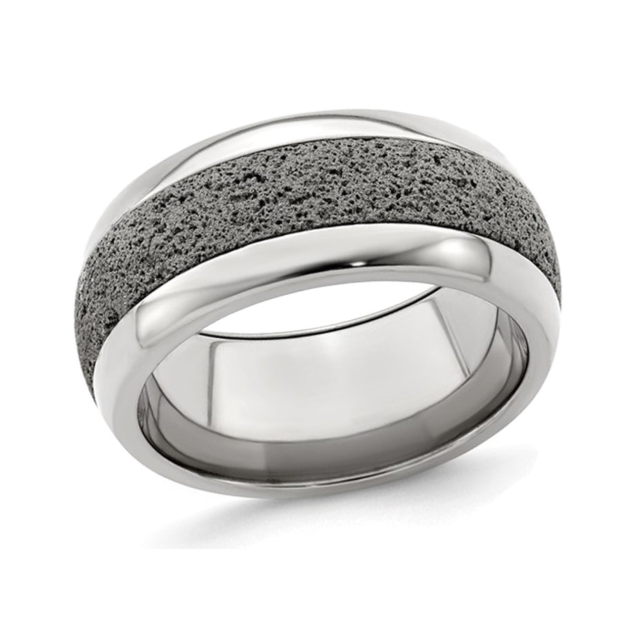 Mens Titanium 10mm Pattern Band Ring with Grey Crete Image 1