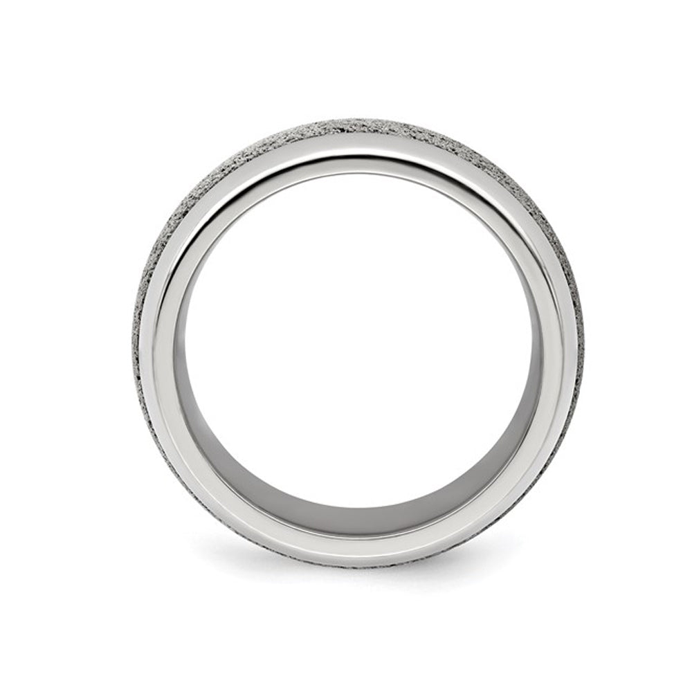 Mens Titanium 10mm Pattern Band Ring with Grey Crete Image 4